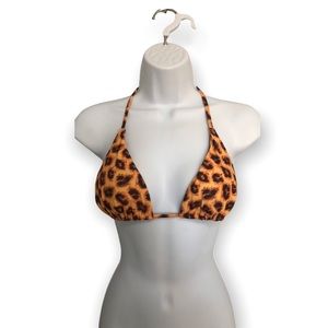 Dollboxx Bambi Y Back Triangle Slide Animal Print Bikini Top Womens Size L